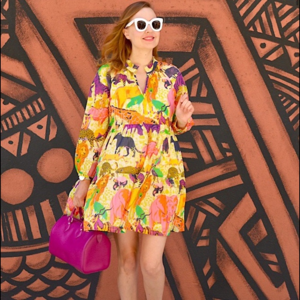 J Crew Tiered Popover Dress Ratti Safari Print NWT